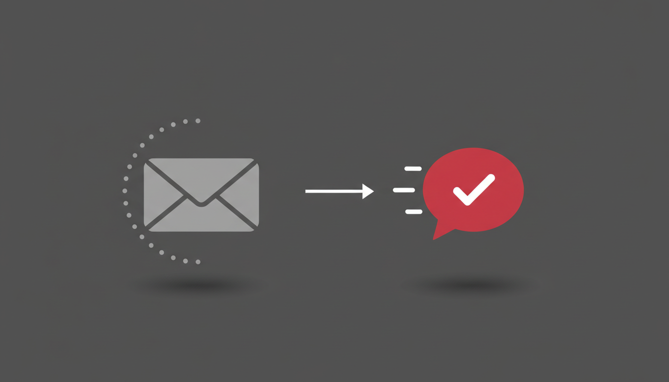 Illustration comparing a slow email enquiry to an instant WhatsApp reply